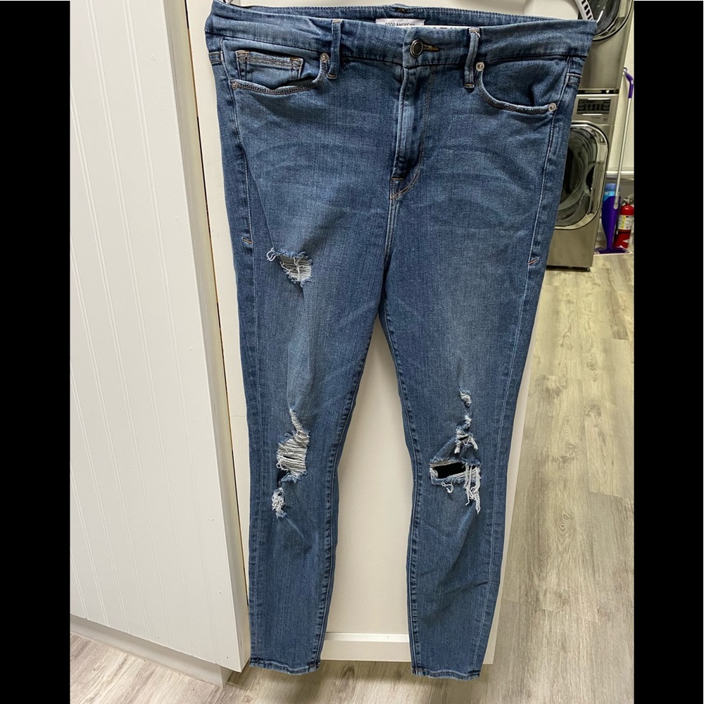 Distressed good American jeans